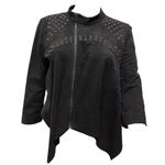 BCBGMAXAZRIA  Black Faux Suede Asymmetrical Cropped Eyelet Studded Zip Jacket S Photo 11