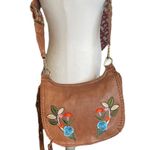 Dream Control Vegan Leather Floral Embroidered Shoulder Crossbody Bag Fringe EUC Brown Photo 4