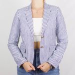 J.Crew  100% Linen School Boy Blue & Whiyr Striped Blazer Size 4.  Photo 0