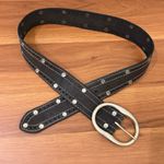 Lucky Brand  Black Crackle Leather Solid Brass Buckle Studded Unisex Belt Size 28 Photo 2