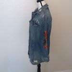 EXPRESS Jeans Blue Distressed Floral Embroidered Denim Button Down Jean Jacket Photo 2