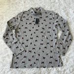 Karen Scott  Cat-Print Cotton-Blend Mockneck Top long sleeve Gray size Pet Medium Photo 1