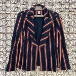 Striped Twill Ponte navy maroon gold tan stripe blazer Chicos size 0 Photo 1