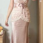 Vintage Style Cottage Ballet Pastel Pink Silky Lace Ruffle Midi Fishtail Skirt Size XS Photo 3