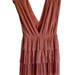 Sabina Musayev Deep V, Tiered Skirt, Belted Mini Dress in Blush, Size Medium Pink Photo 4