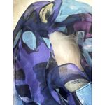 Elegant Italian Made Floral Print Sheer Polyester Scarf Purple Blue Photo 1