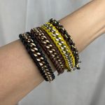 Source Unknown 4 Chain Link Braided Bracelets Set Gold Silver Tone Black Brown Yellow Cord NWOT Photo 12