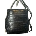 AOTA Elena Bucket Bag Black Vegan Leather Crocodile Embossed Crossbody Strap Photo 1