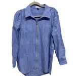 Calvin Klein  Blue White Nautical Vertical Striped Full Zip Collared Shirt Size L Photo 0