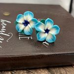 Handmade  Y2K Blue Plumeria Flower Earrings Photo 1
