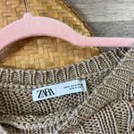 ZARA  crochet knit fringe sweater‎ tan women’s size M Photo 4