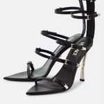 Versace Black-Palladium Silver Point Toe Ankle Strap Zipped Back Heels Size 36 Photo 3