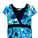 Dress Barn  Blue Floral Print Short Sleeve Neck Midi Tie Waist Formal Dress Size 6 Photo 4