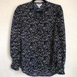EXPRESS Portofino Slim Fit Puff Sleeve Shirt in Black/Blue Photo 0