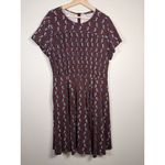 Eshakti Ruffle Puffin Print Cotton Jersey Smocked Waist Dress Size 18W Burgundy Photo 1