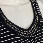 White House | Black Market  Rhinestone Striped V Neck Tank Top Small Black White Photo 2