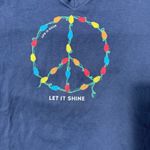 Life is Good Long Sleeve V Neck Peace Christmas SZ XL T Shirt Blue Photo 3