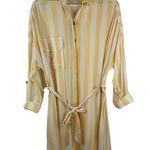 Skylar + Madison Sz S Tunic Top Dress Yellow Vertical Stripe Belted Button Front Photo 0