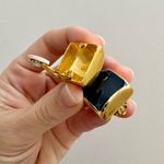 Vintage 80s M.Jent Gold & Navy Enamel Square Fashion Clip Photo 10