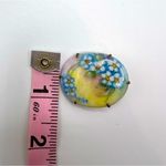 Vintage Hand Painted Porcelain Floral Brass Back Brooch Pin Blue Photo 8