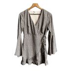 Altar'd State Altar’d State Casaday Leopard Print Wrap Dress Long Bell Sleeve Minidress XS Photo 1