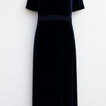 VTG 90s Molly Malloy Womens Velvet‎ Dress Size 16 Navy Short Sleeve Maxi Evening Blue Photo 0