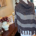 Bandolino  Denim Acrylic Poncho Womens PM  Sweater Purple Gray Stripe Cowl Neck Photo 3