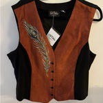 Bob Mackie Waistcoat Vest Wearable Art Peacock Feather Size XL Button Front NEW Photo 0
