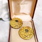Fendi Authentic  Rare Vintage 80’s 18kt G.P FF Fendista XL Round Clip on Earrings Photo 1