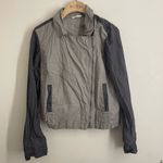 Eileen Fisher Organic Linen Moto Jacket Gray Colorblock Small Photo 1