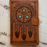 Tooled embellished turquoise stone leather wallet with dream catcher feather Brown Photo 10