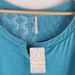 Free People NEW Long Sleeve Eyelet V-neck Blouse Open Knit Blue Size L Photo 3