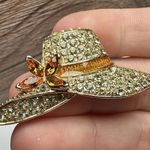 Monet  Orange & Yellow Rhinestone Hat Brooch Pin Gold Tone Signed Photo 5