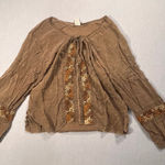 J.Jill Petite Boho Fairycore Artsy Embroidered Brown Peasant Top SP Floral Tunic Photo 0