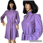 Vintage OOAK Purple cotton mini dress high ruffled keyhole collar belt small Photo 1