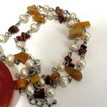 Carnelian pearl and goldstone beaded pendant necklace Orange Photo 14