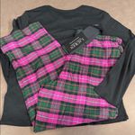 Ralph Lauren Lauren NWT 2 Piece Black Knit Top Pink Plaid Long Pant Pajamas Set Photo 6