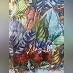 Vilagallo Palm Floral Jungle Print Buttoned Fringed Tassel Scarf Wrap 42x80 Blue Photo 3
