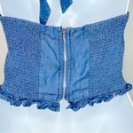 Bebe  Blue Denim Smocked Waist Cropped Halter Top Size‎ M/L Photo 5