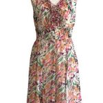 Dress Barn  Dress Floral Garden Ruffled V-Neck Sleeveless Smocked Waist Size 8 Photo 0