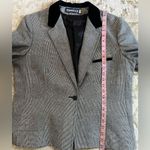 Vintage Houndstooth Blazer Velvet Collar Career Jacket Size 38 Modern Large Black Photo 8