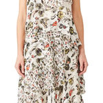 Jason Wu Dress Womens 4 Grey Painterly Cream Floral Printed Midi Tiered Silk Photo 0