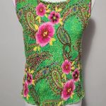 Acorn Green Pink Floral Hibiscus Smocked Beaded Tank Size Large Photo 0