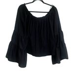 Anthropologie  Gloria Off The Shoulder Top Tiered Bell Sleeves Size Medium Black Photo 3