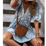 SheIn  Women's Light Blue Paisley  Dress  Boho Floral Print, Puff Sleeve, Sz 4XL Photo 0