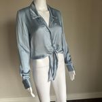 Wilfred Aritzia  Peaufiner Satin Tie Front Shirt Light Blue Photo 3