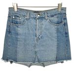 Reformation Blue Jigsaw Offset Pocket Raw Hem Denim Jean Mini Skirt 4 Photo 0