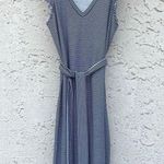 Paige  Size XS Midi Striped Ruffle Rayon Belted Side Slit Blue Navy Photo 2