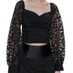 ZARA Animal Organza Sheer Long Sleeve Ruched Crop Top Black Size Small 1971/180 Photo 0