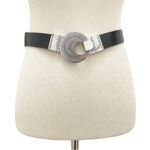 Chico's Chico’s Black Genuine Leather Belt SM Silver Round Medallion Buckle Boho Tribal Photo 4